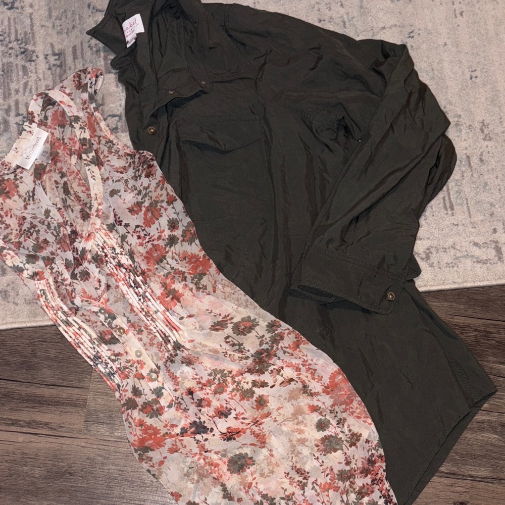 2 dress shirts; 1 long sleeve half button and 1 sheer short sleeve